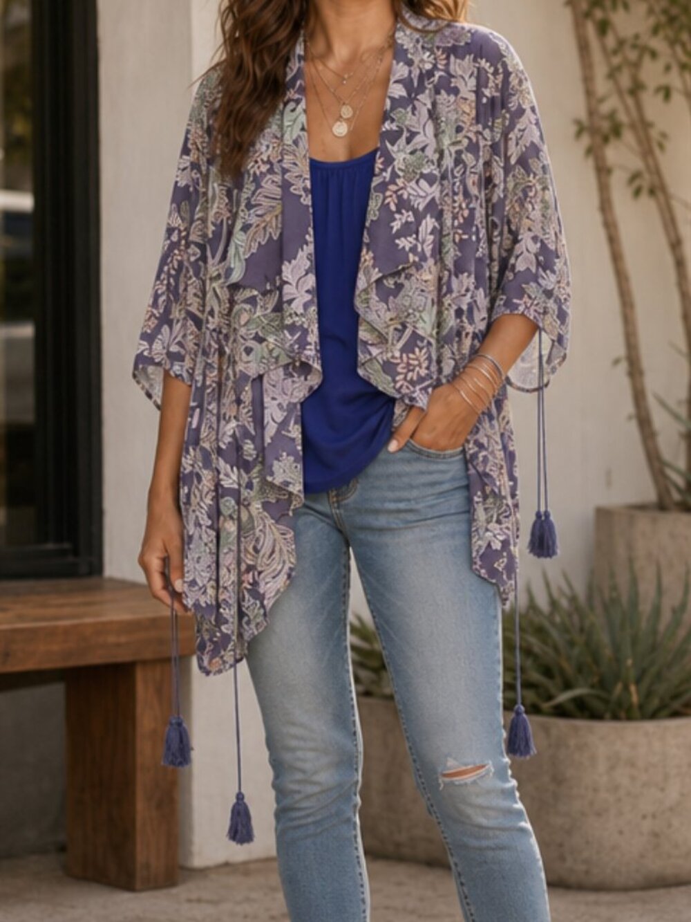 Jaase Garden Girly Neutral Tie Front Short Sleeve Cardigan Medium